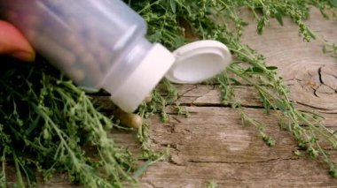 Çalı çırpı tentürü ve takviyeler. Seçici odaklanma. Doğa.