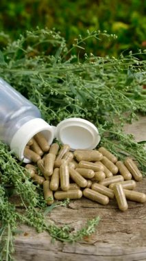 Çalı çırpı tentürü ve takviyeler. Seçici odaklanma. Doğa.