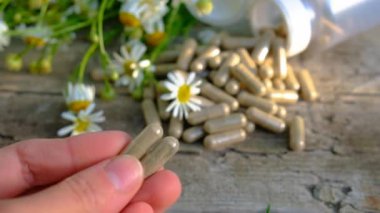 Alternatif tıp ve kozmetik ürünleri için papatya çayı. Seçici odaklanma. Doğa.