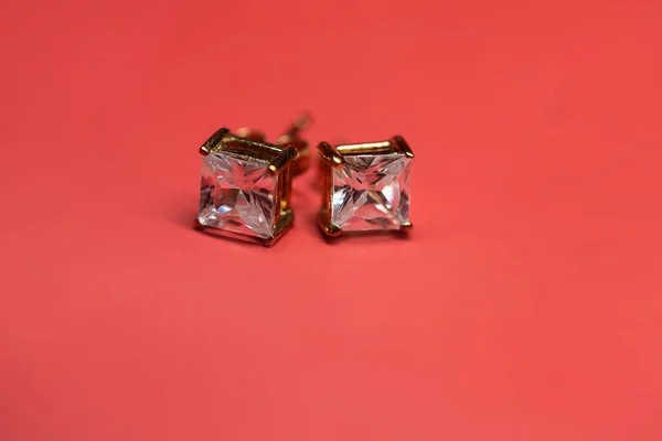 Kolczyki Cubic Zerconia Stud Kwadratowy Kształt Diament Cut — Zdjęcie stockowe