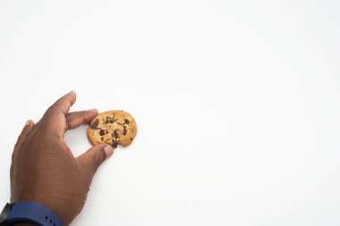 chocolate cookie with chunky chips baked cookie on white background