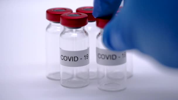 Covid Vile Syringe Pharmaceutical Booster Shot Pandemic Medication White Background — Stock Video
