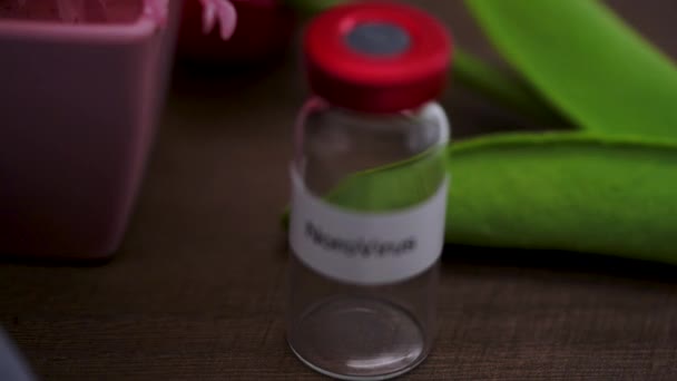 Covid Vile Syringe Pharmaceutical Booster Shot Pandemic Medication White Background — 비디오