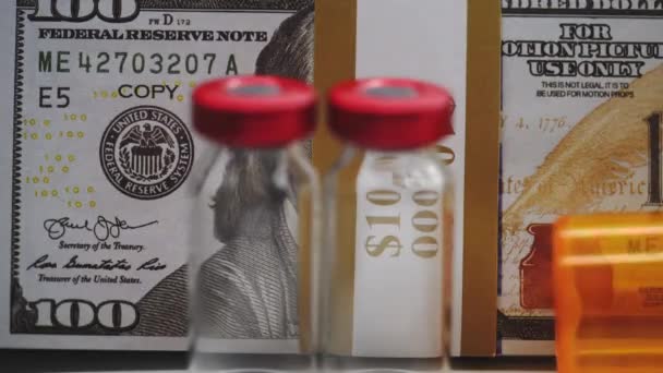 Covid Vile Pour Seringue Pharmaceutique Booster Shot Pandémie Médicament Fond — Video