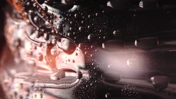 Macro Level View Water Sweat Water Beads Bottle Bright Light — Vídeos de Stock