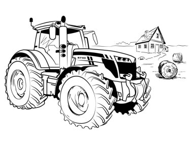 Traktör MF8740 el çizimi illüstrasyon