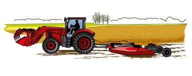 Tractor, rotary cutters, hand drawn, color clipart