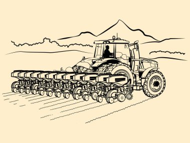 Traktör MF9000 el çizimi