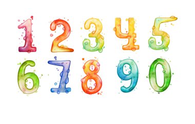 suluboya numaralar, el çizimi illüstrasyon