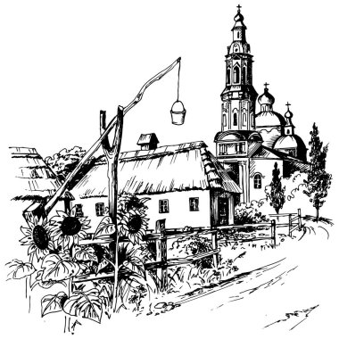 Köy, ev, kilise, ayçiçeği, Ukrayna, Bağımsızlık, el yapımı, yapay zeka kullanılmıyor