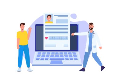 Elektronik sağlık kaydı konsepti. Çevrimiçi sağlıklı elektronik kontrol listesi. Vektör illüstrasyonu.