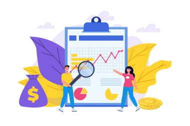 Para hikayeleri. Finansal yönetim kavramı. Finans müfettişi. Vektör illüstrasyonu.