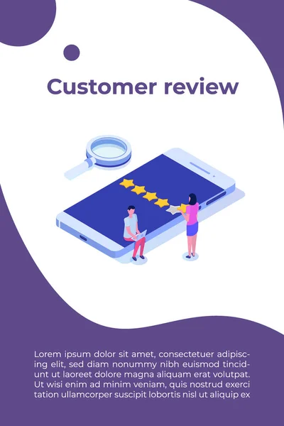 Customer Review Usability Evaluation Feedback Rating System Isometric Concept Illustrazione — Vettoriale Stock
