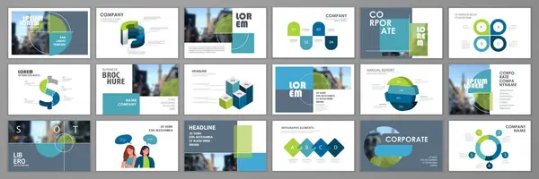 Blue Green Abstract Presentation Slide Templates Infographic Elements Template Set Stock Illustration