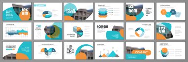 Sunum slayt düzeni arkaplanı. Mavi ve turuncu tasarım broşürü. Sunum, broşür, afiş, kurumsal rapor, yıllık rapor, pazarlama, reklamcılık.