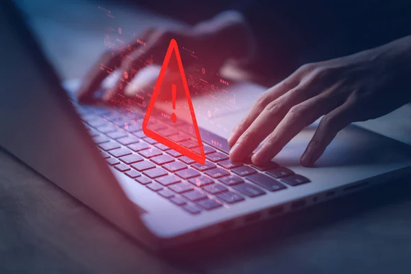 System Hacked Warning Alert Notebook Laptop Cyber Attack Computer Network — Stockfoto