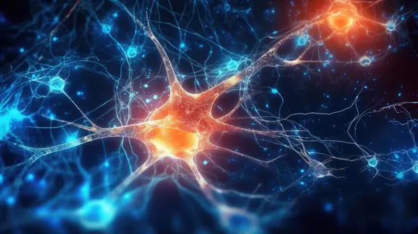 Las Células Neuronales Conectan Las Neuronas Con Nudos Brillantes Cerebro Imagen de archivo
