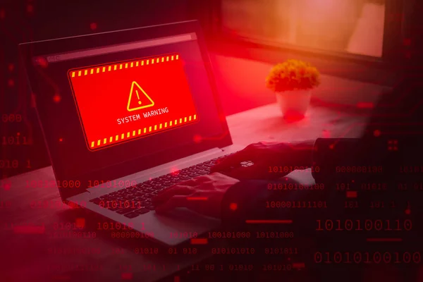 Waarschuwing Systeem Gehackt Laptop Cyberaanval Computernetwerk Virus Spyware Malware Kwaadaardige Rechtenvrije Stockafbeeldingen