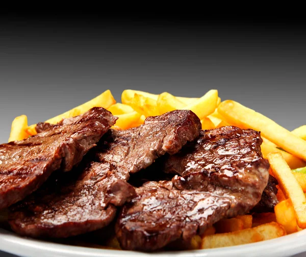 grilled steak with french fries, barbecue picanha