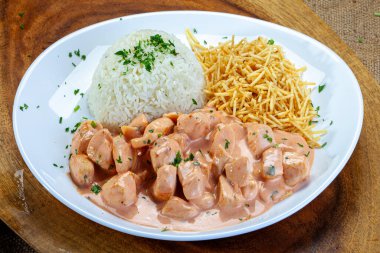 chicken stroganoff rice potato straw