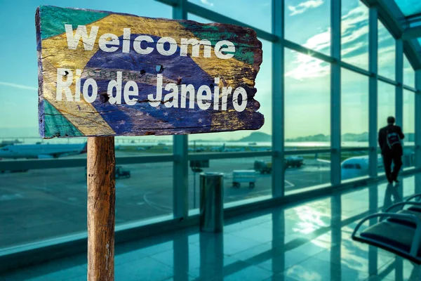 Üdvözöljük Rio Janeiróban Brazíliában Santos Dumont Repülőtéren — Stock Fotó
