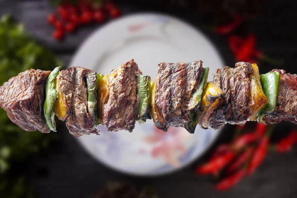 Delicioso Espeto Carne Comida Para Churrasco — Fotografia de Stock