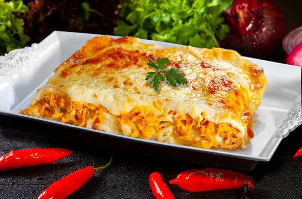 Sült Csirke Lasagna Étel — Stock Fotó