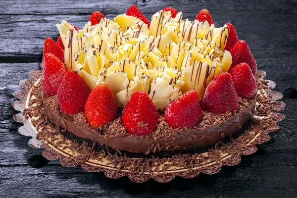 Pastel Chocolate Con Alimentos Fresas —  Fotos de Stock