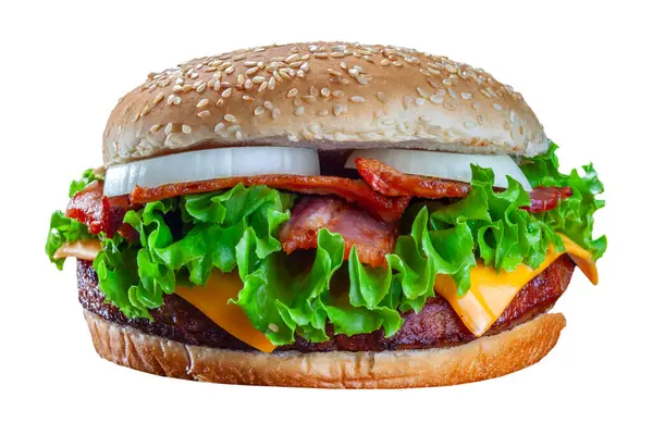 Burger Mit Tomaten Salat Und Speck Stockfoto