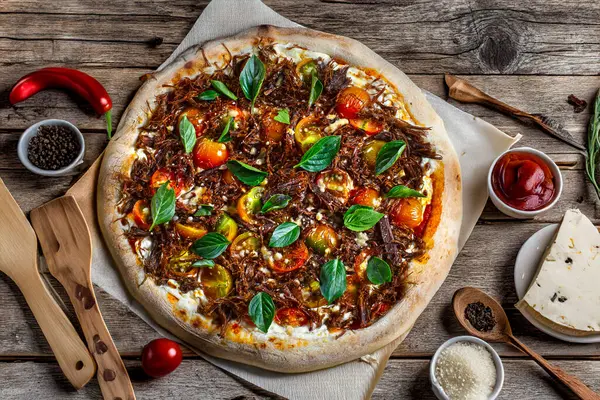 Pizza Carne Secca Sole Carne Secca Manzo Immagine Stock
