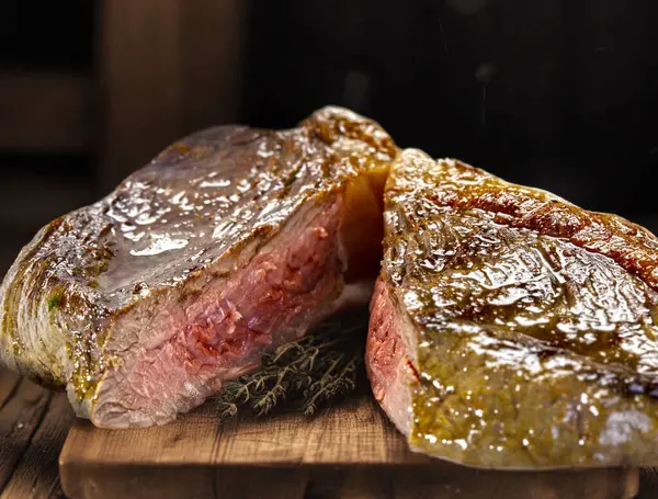 Krájený Grilovaný Steak Podávaný Věci Picanha Stock Fotografie
