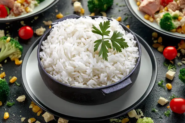 Vařená Rýže Bílá Rýže Vařená Železném Hrnci Stock Snímky