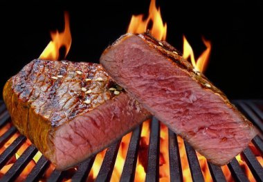 Dilimlenmiş ızgara biftek.