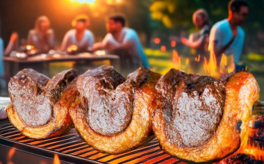 Steak rotisserie at the steakhouse, sliced picanha clipart