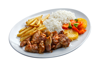 Pirinç, patates, salata, sebze.