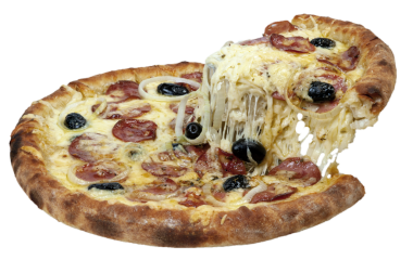 Soğan halkalı biberli pizza. Oliva.