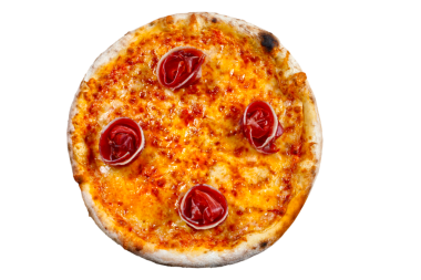 Ahşap fırında pişirilmiş Parma jambonlu pizza.