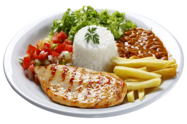 Pirinç fasulyesi ızgara tavuk biftek salatası ve patates kızartması.