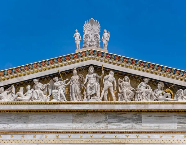 Статуи Древнегреческих Богов Божеств Неоклассическом Фронтоне Афинской Национальной Академии Ясным — стоковое фото