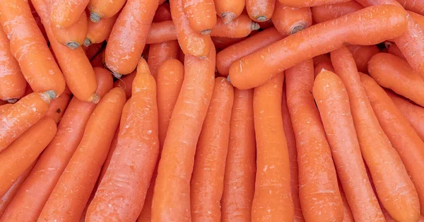 Zanahorias Orgánicas Vista Superior Cerca Fondo Naranja Natural —  Fotos de Stock