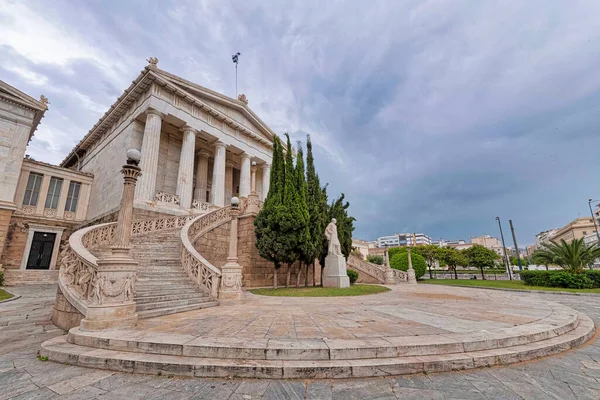 Impressionante Céu Sobre Biblioteca Nacional Atenas Neo Edifício Clássico Grécia — Fotografia de Stock