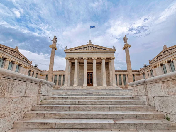 Ciel Impressionnant Sur Académie Nationale Athènes Bâtiment Néoclassique Avec Des — Photo