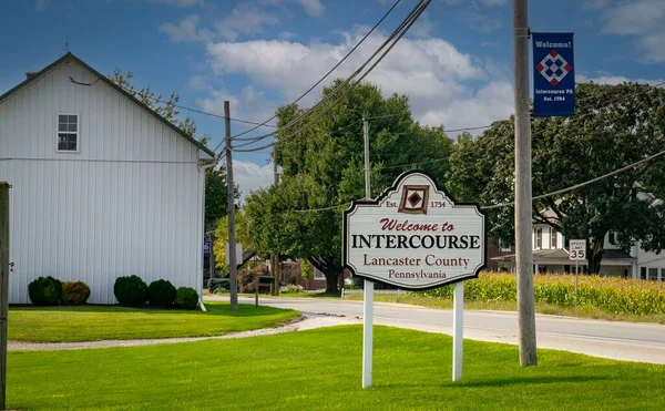 Intercourse Pensilvânia Setembro 2021 Sinal Boas Vindas Intercouse Estrada Lado — Fotografia de Stock