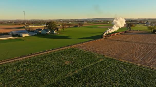 Ronks Pennsylvania November 2022 Drone View Steam Engine Approaching Blowing — Stok Video