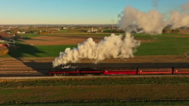 Ronks Pennsylvania November 2022 Drone Parallel View Steam Engine Blowing — Vídeo de Stock