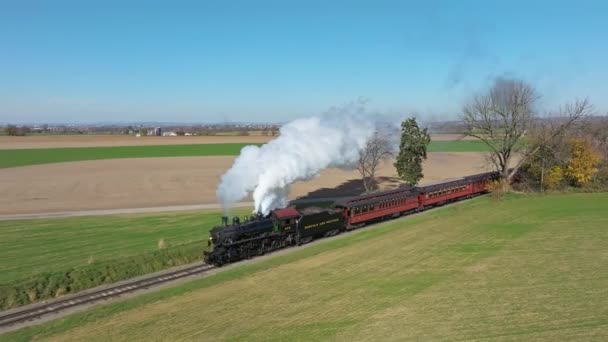 Ronks Pennsylvania November 2022 Drone Front View Steam Passenger Train — Vídeos de Stock