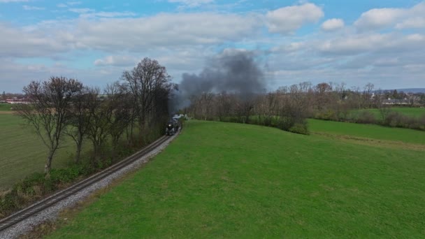 Ronks Pennsylvania November 2022 Drone Ahead View Steam Passenger Train — Stok Video