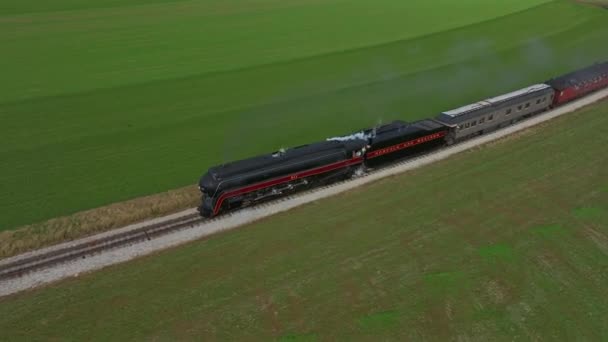 Ronks Pennsylvania November 2022 Drone Ahead View Steam Passenger Train — 비디오