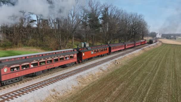 Ronks Pennsylvania Dezember 2022 Eine Luftparallele Ansicht Eines Dampf Personenzuges — Stockvideo