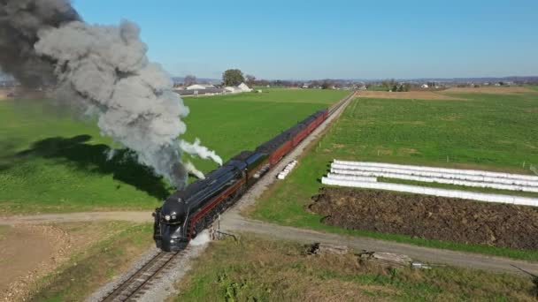 Ronks Pennsylvania Noviembre 2022 Drone View Steam Passenger Train Blowing — Vídeos de Stock
